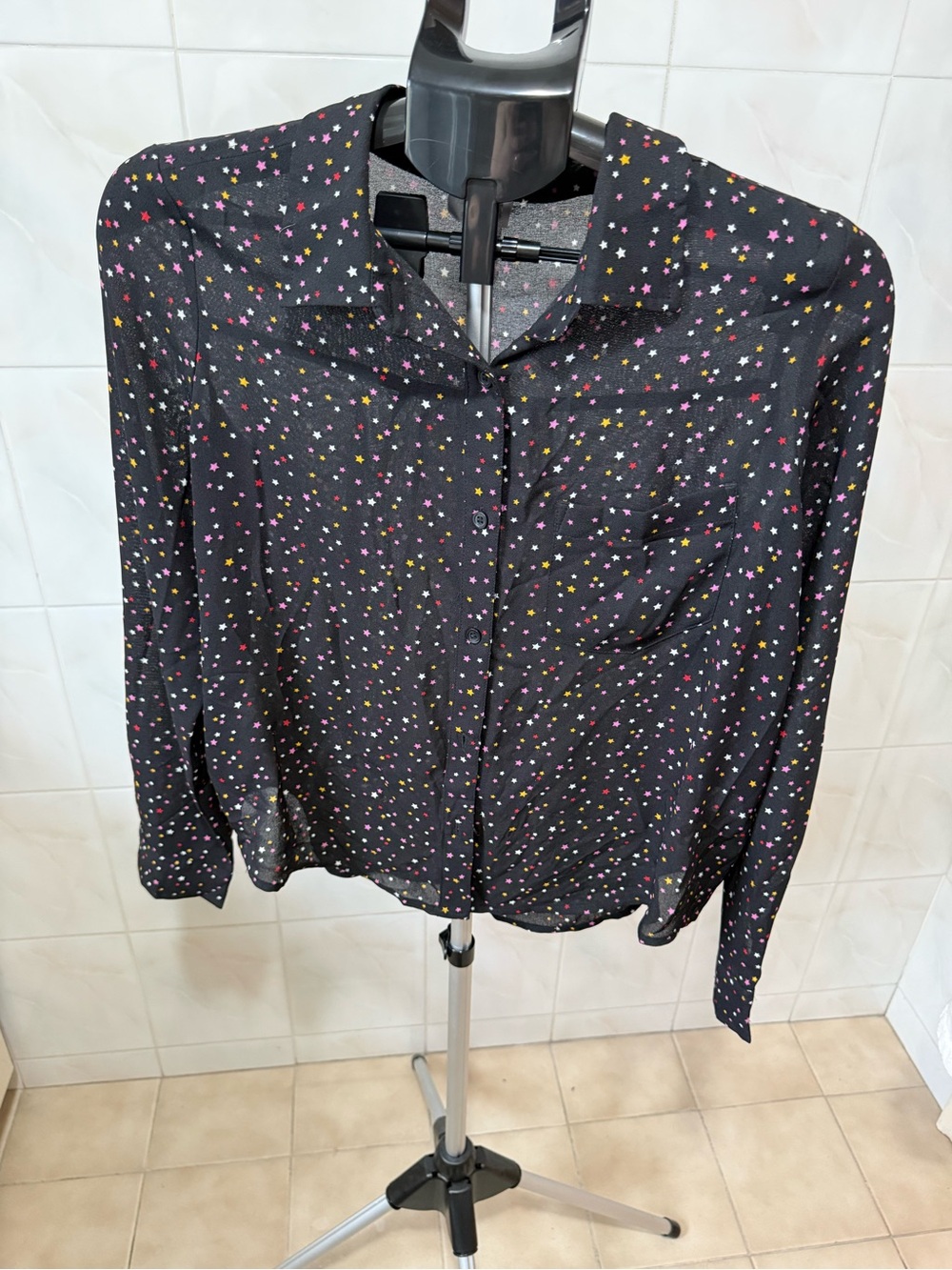 Abound Black Star-Print Button-Up Top